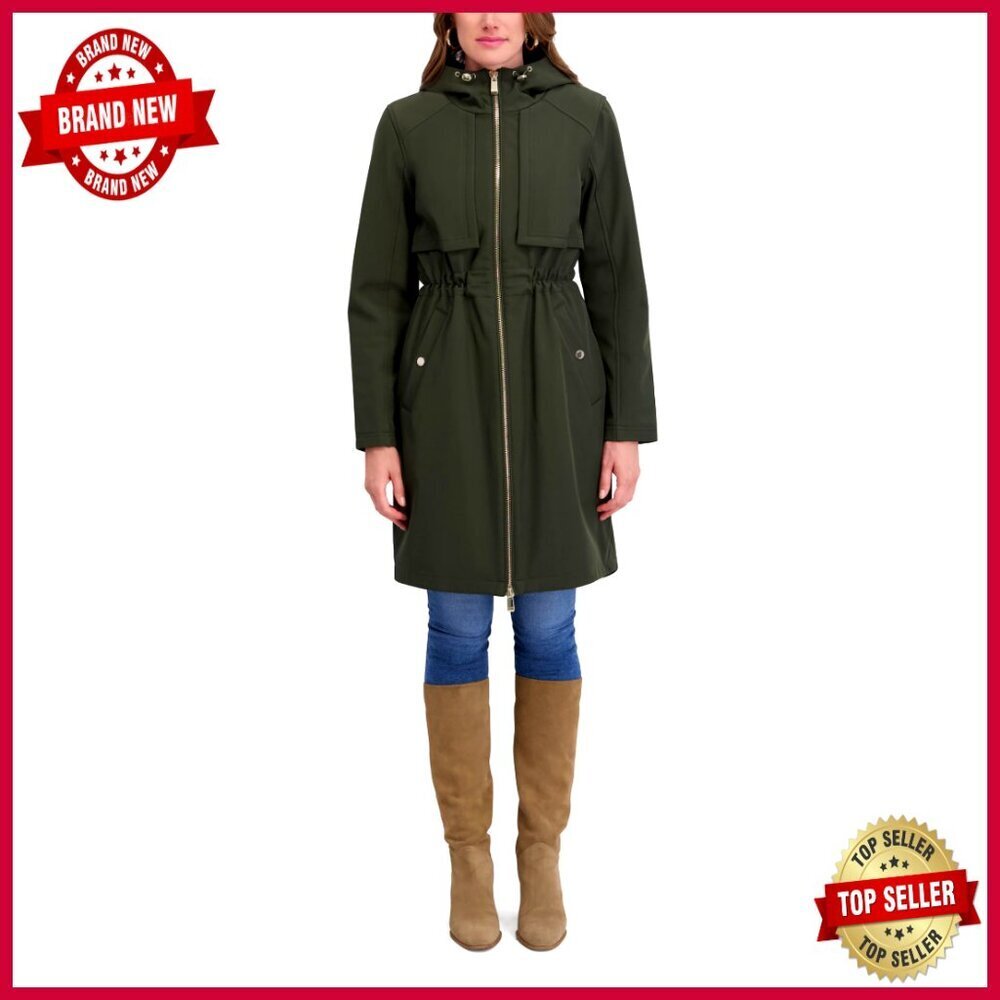 Water Resistant Softshell Jacket with Hood, Fitted Waist, Olive